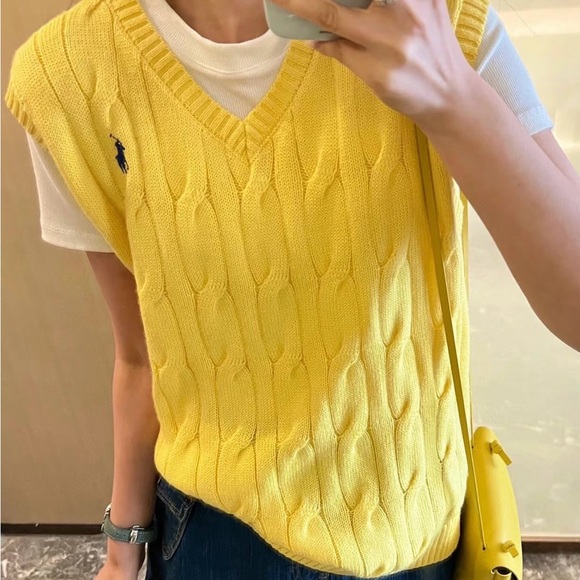 New Polo Ralph Lauren Yellow Cable-Knit Cotton Sweater Vest Big kids 8-20 Size L
